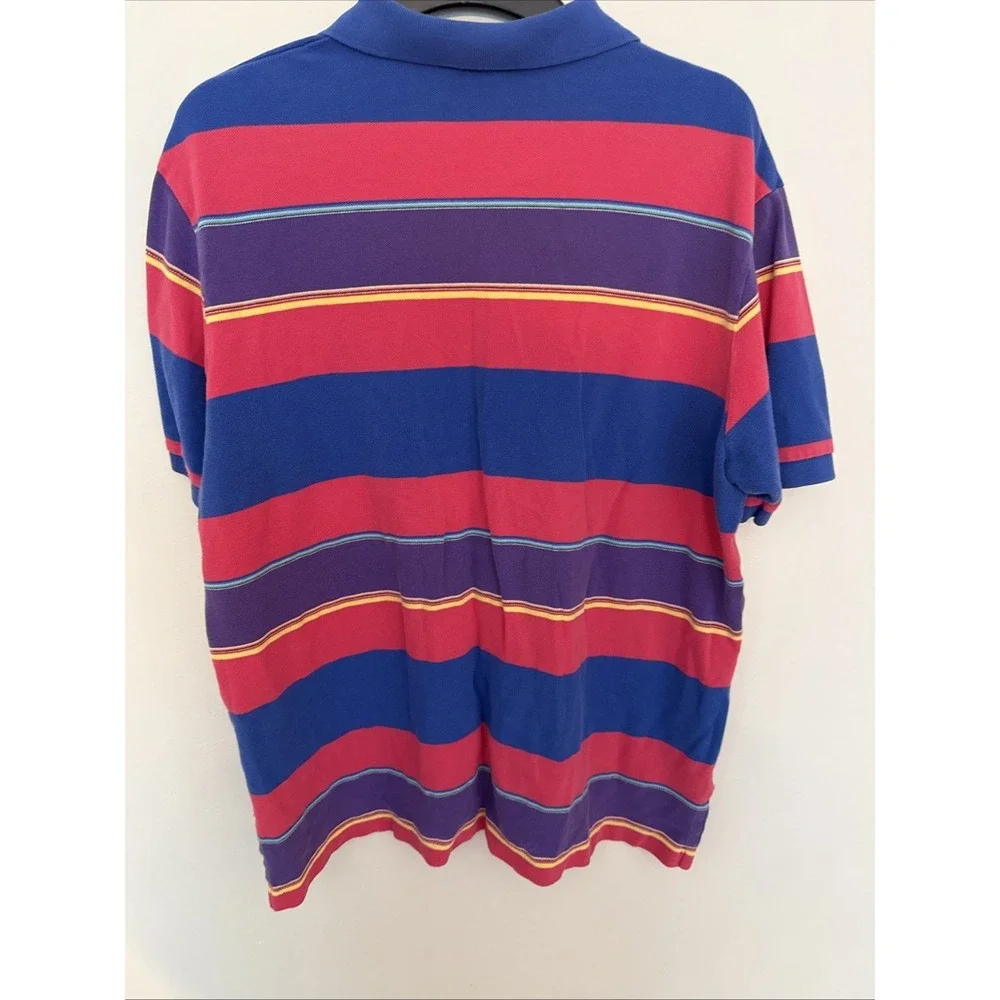Vintage Polo Ralph Lauren Polo Shirt Mens XLarge Blue Pink Striped Short Sleeve